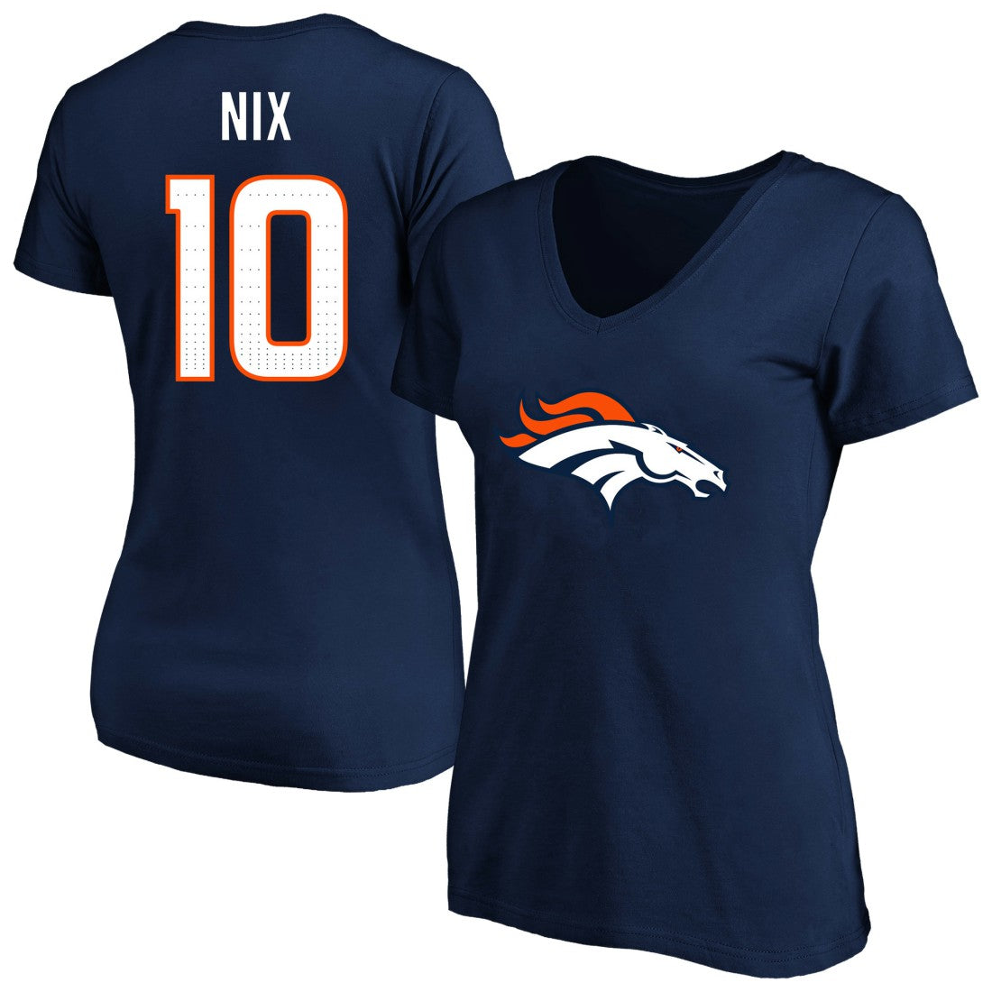 NFL Denver Broncos Bo Nix  Women's Plus Size Name & Number V-Neck T-Shirt