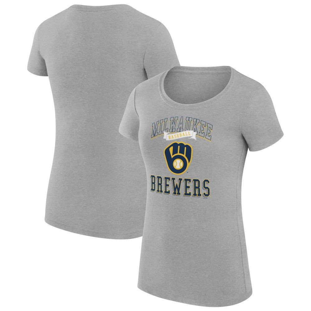 Milwaukee Brewers G-III 4Her by Carl Banks Women's Super-Slim Fit Lightweight Team Logo Graphic T-Shirt - Heather Gray