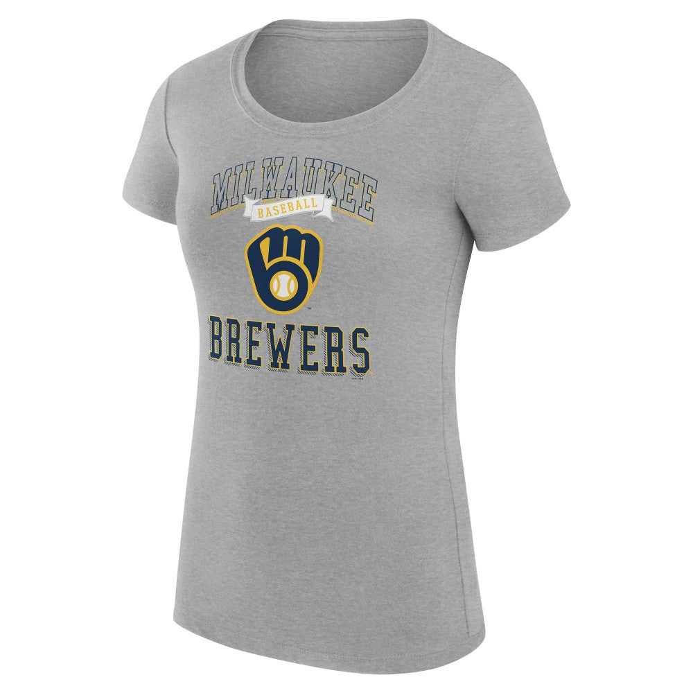 Milwaukee Brewers G-III 4Her by Carl Banks Women's Super-Slim Fit Lightweight Team Logo Graphic T-Shirt - Heather Gray