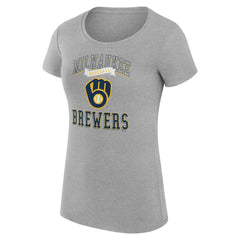 Milwaukee Brewers G-III 4Her by Carl Banks Women's Super-Slim Fit Lightweight Team Logo Graphic T-Shirt - Heather Gray
