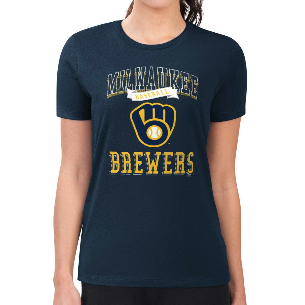 Milwaukee Brewers G-III 4Her by Carl Banks Women's Super-Slim Fit Lightweight Team Logo Graphic T-Shirt - Navy