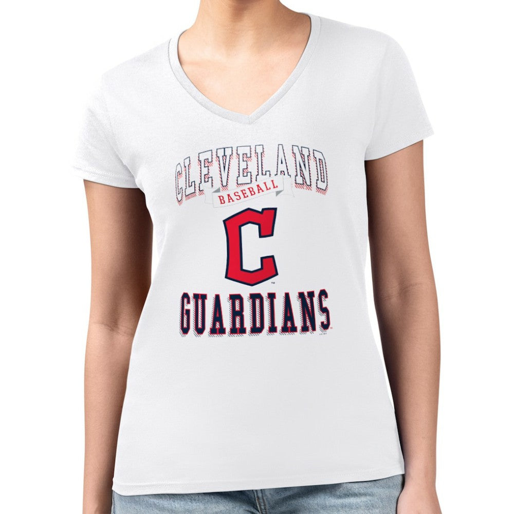 Cleveland Guardians G-III 4Her by Carl Banks Women's Super-Slim Fit Lightweight Team Logo Graphic V-Neck T-Shirt - White