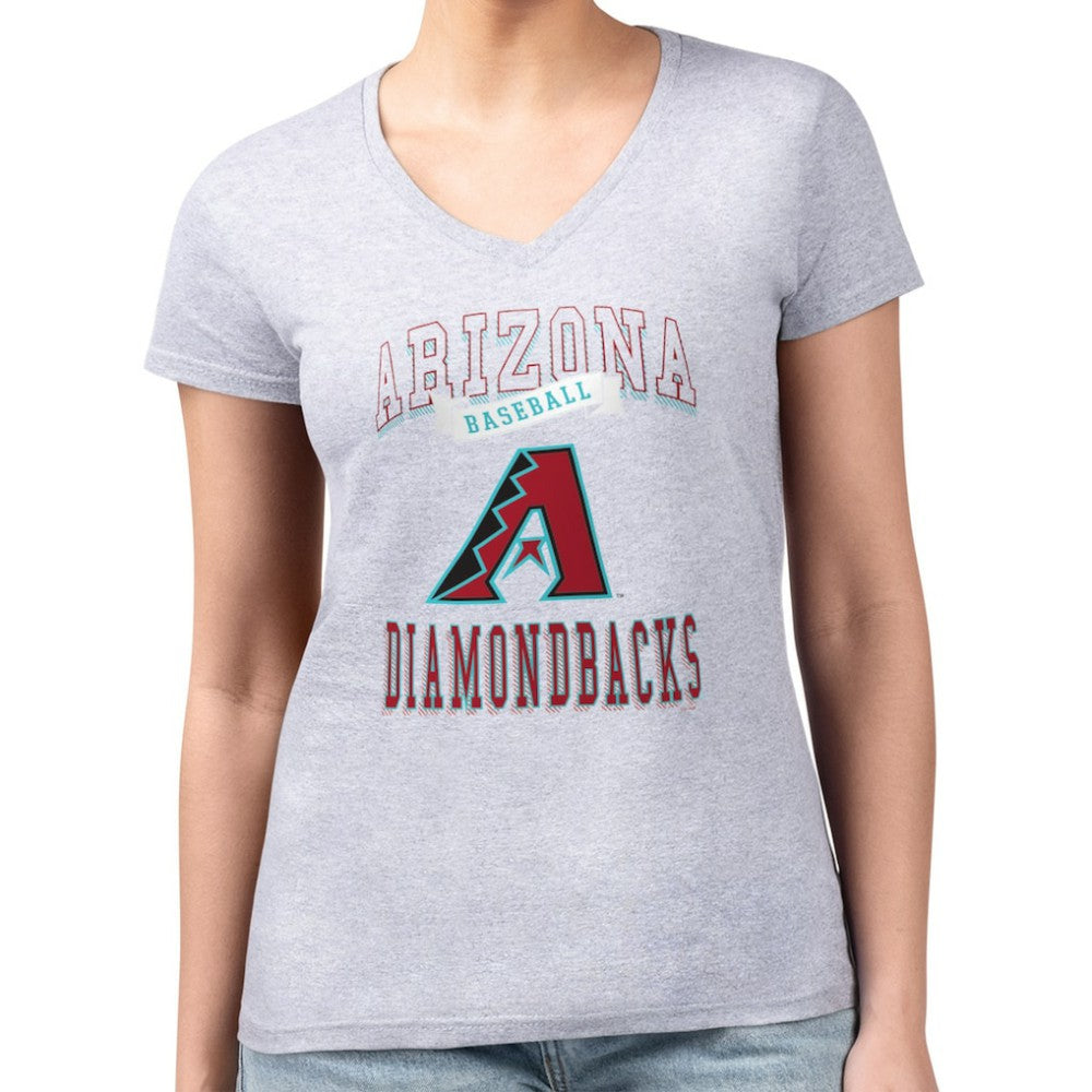 Arizona Diamondbacks G-III 4Her by Carl Banks Women's Super-Slim Fit Lightweight Team Logo Graphic V-Neck T-Shirt - Heather Gray