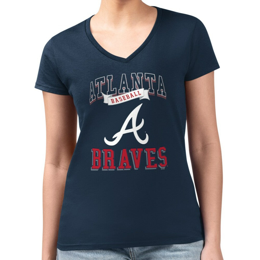 Atlanta Braves G-III 4Her by Carl Banks Women's Super-Slim Fit Lightweight Team Logo Graphic V-Neck T-Shirt - Navy
