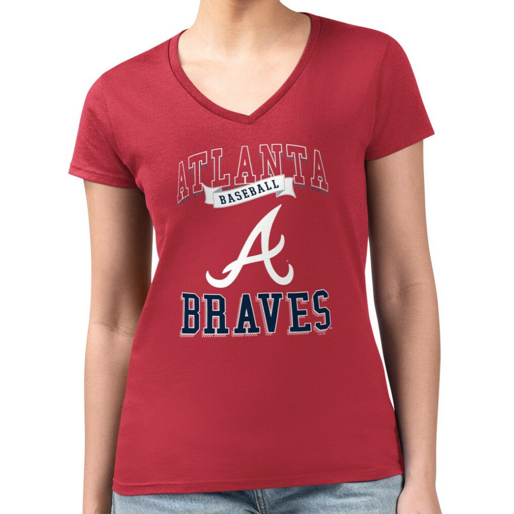 Atlanta Braves G-III 4Her by Carl Banks Women's Super-Slim Fit Lightweight Team Logo Graphic V-Neck T-Shirt - Red
