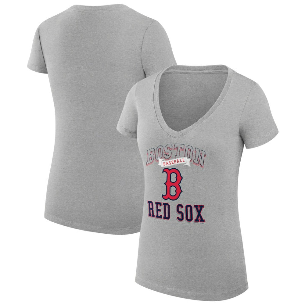 Boston Red Sox G-III 4Her by Carl Banks Women's Super-Slim Fit Lightweight Team Logo Graphic V-Neck T-Shirt - Heather Gray