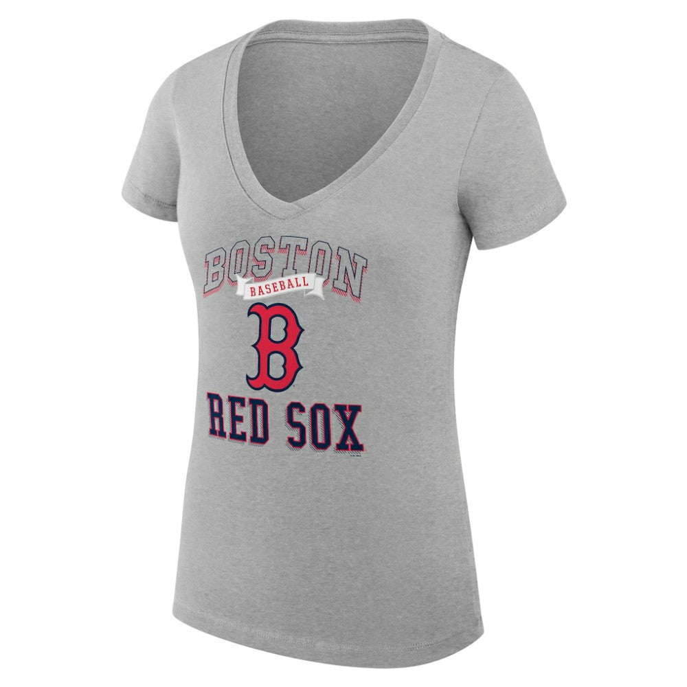 Boston Red Sox G-III 4Her by Carl Banks Women's Super-Slim Fit Lightweight Team Logo Graphic V-Neck T-Shirt - Heather Gray