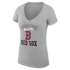Boston Red Sox G-III 4Her by Carl Banks Women's Super-Slim Fit Lightweight Team Logo Graphic V-Neck T-Shirt - Heather Gray