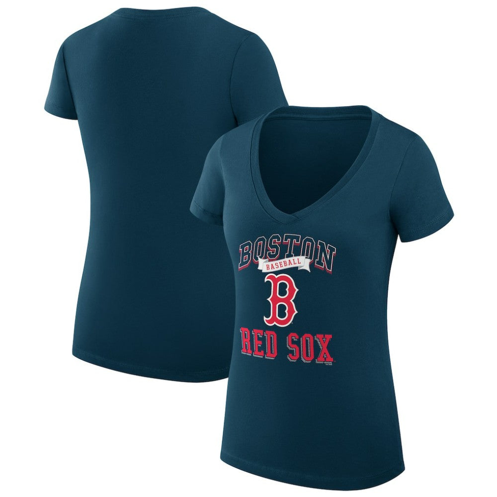 Boston Red Sox G-III 4Her by Carl Banks Women's Super-Slim Fit Lightweight Team Logo Graphic V-Neck T-Shirt - Navy