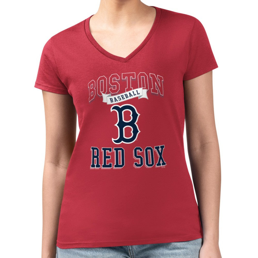 Boston Red Sox G-III 4Her by Carl Banks Women's Super-Slim Fit Lightweight Team Logo Graphic V-Neck T-Shirt - Red