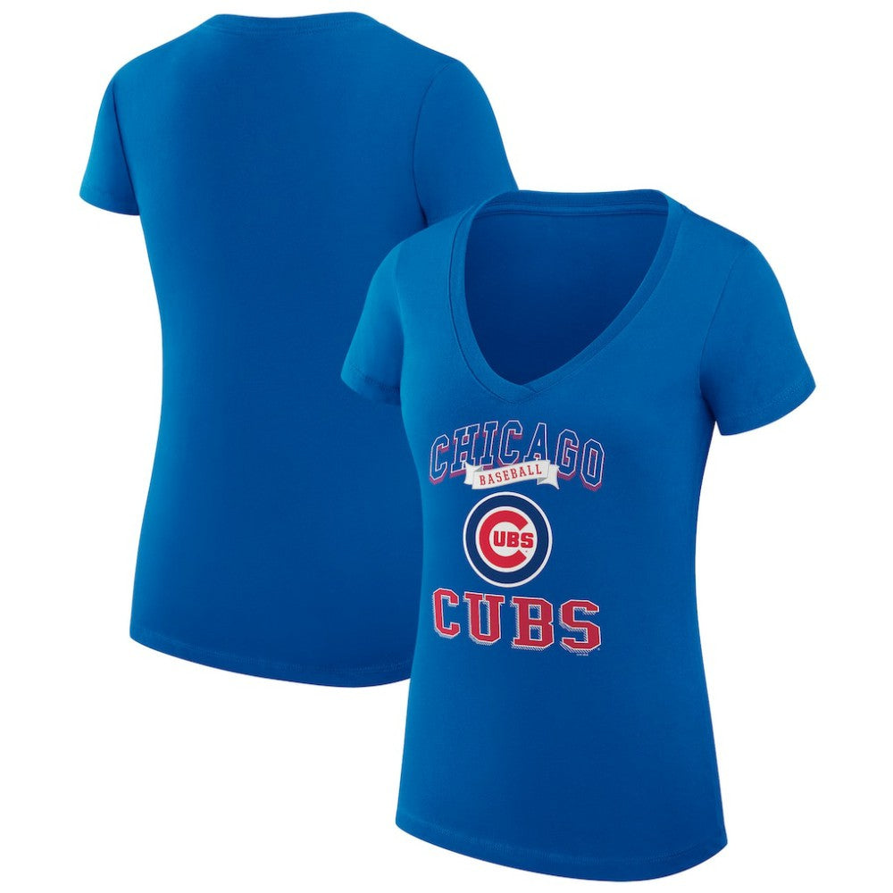 Chicago Cubs G-III 4Her by Carl Banks Women's Super-Slim Fit Lightweight Team Logo Graphic V-Neck T-Shirt - Royal
