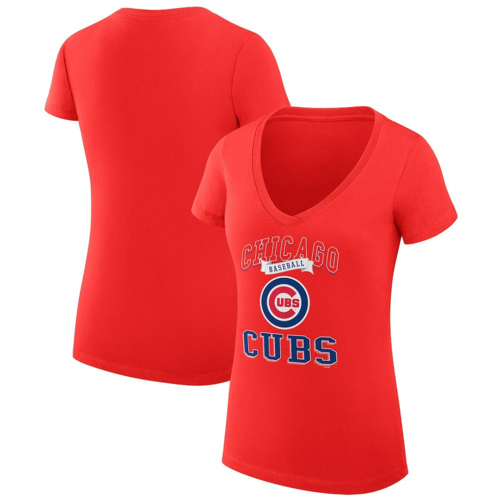 Chicago Cubs G-III 4Her by Carl Banks Women's Super-Slim Fit Lightweight Team Logo Graphic V-Neck T-Shirt - Red