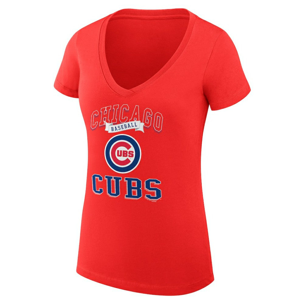 Chicago Cubs G-III 4Her by Carl Banks Women's Super-Slim Fit Lightweight Team Logo Graphic V-Neck T-Shirt - Red