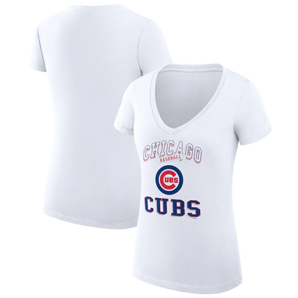 Chicago Cubs G-III 4Her by Carl Banks Women's Super-Slim Fit Lightweight Team Logo Graphic V-Neck T-Shirt - White
