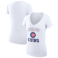 Chicago Cubs G-III 4Her by Carl Banks Women's Super-Slim Fit Lightweight Team Logo Graphic V-Neck T-Shirt - White