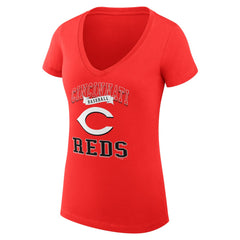 Cincinnati Reds G-III 4Her by Carl Banks Women's Super-Slim Fit Lightweight Team Logo Graphic V-Neck T-Shirt - Red