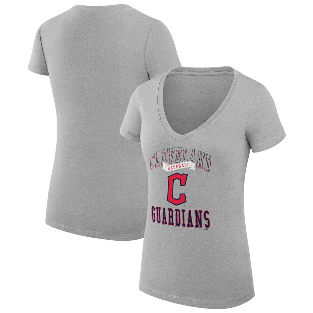 Cleveland Guardians G-III 4Her by Carl Banks Women's Super-Slim Fit Lightweight Team Logo Graphic V-Neck T-Shirt - Heather Gray