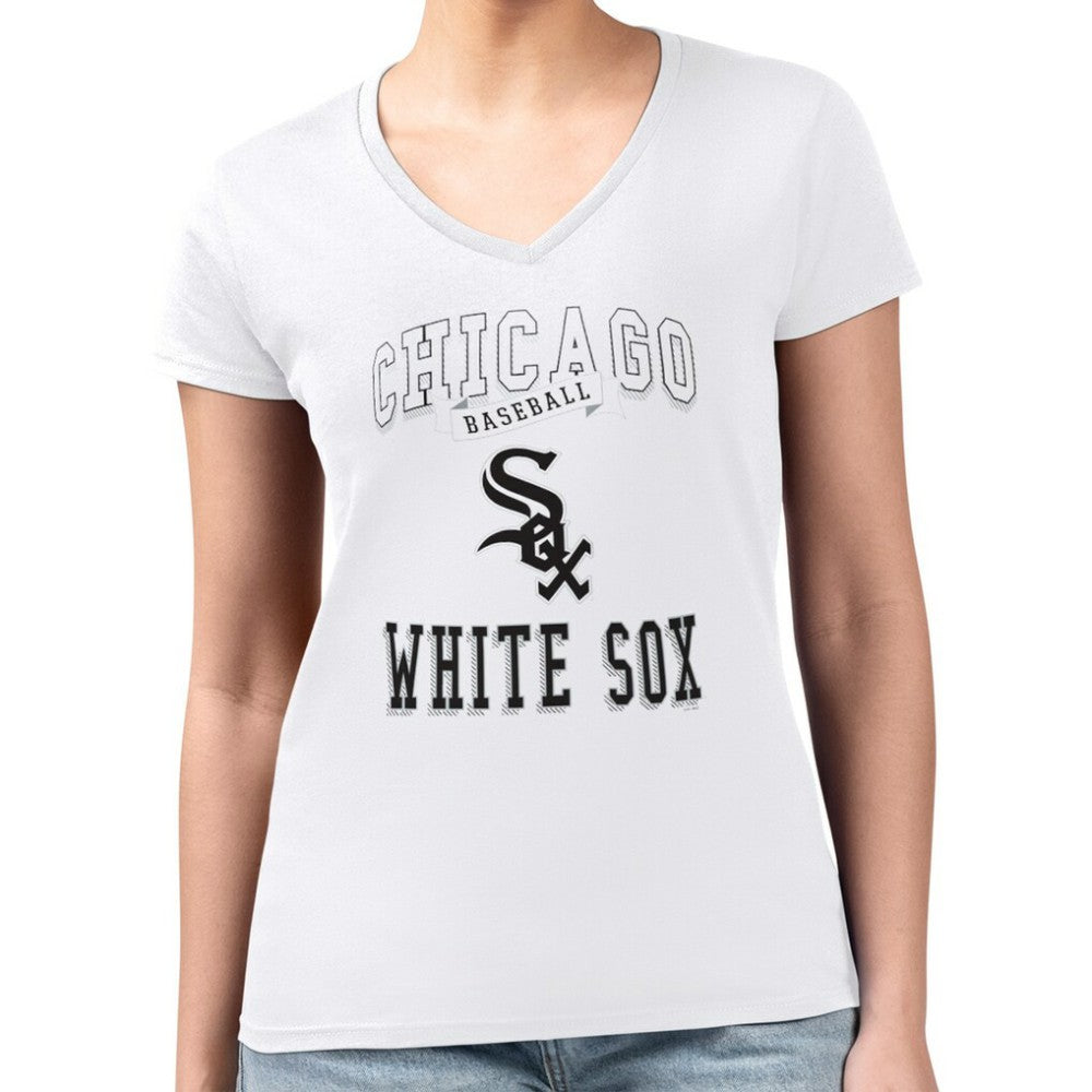 Chicago White Sox G-III 4Her by Carl Banks Women's Super-Slim Fit Lightweight Team Logo Graphic V-Neck T-Shirt - White
