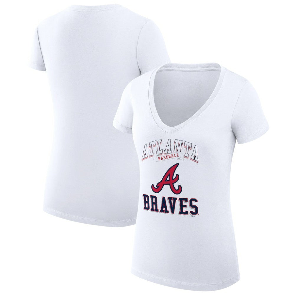 Atlanta Braves G-III 4Her by Carl Banks Women's Super-Slim Fit Lightweight Team Logo Graphic V-Neck T-Shirt - White