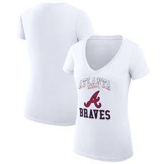 Atlanta Braves G-III 4Her by Carl Banks Women's Super-Slim Fit Lightweight Team Logo Graphic V-Neck T-Shirt - White