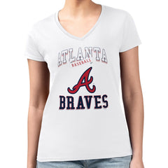 Atlanta Braves G-III 4Her by Carl Banks Women's Super-Slim Fit Lightweight Team Logo Graphic V-Neck T-Shirt - White