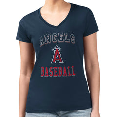 Los Angeles Angels G-III 4Her by Carl Banks Women's Super-Slim Fit Lightweight Team Logo Graphic V-Neck T-Shirt - Navy
