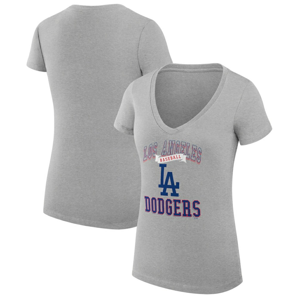 Los Angeles Dodgers G-III 4Her by Carl Banks Women's Super-Slim Fit Lightweight Team Logo Graphic V-Neck T-Shirt - Heather Gray