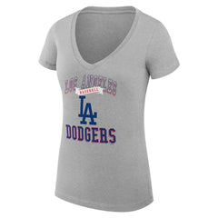 Los Angeles Dodgers G-III 4Her by Carl Banks Women's Super-Slim Fit Lightweight Team Logo Graphic V-Neck T-Shirt - Heather Gray