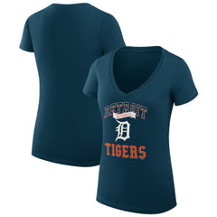 Detroit Tigers G-III 4Her by Carl Banks Women's Super-Slim Fit Lightweight Team Logo Graphic V-Neck T-Shirt - Navy