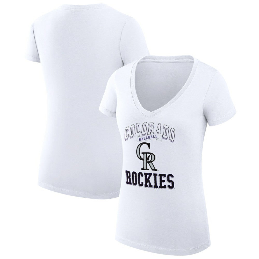 Colorado Rockies G-III 4Her by Carl Banks Women's Super-Slim Fit Lightweight Team Logo Graphic V-Neck T-Shirt - White