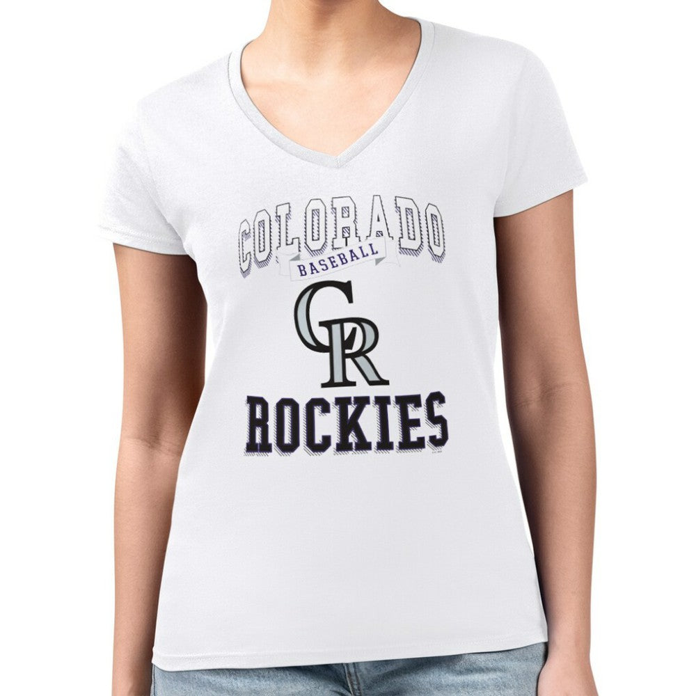 Colorado Rockies G-III 4Her by Carl Banks Women's Super-Slim Fit Lightweight Team Logo Graphic V-Neck T-Shirt - White