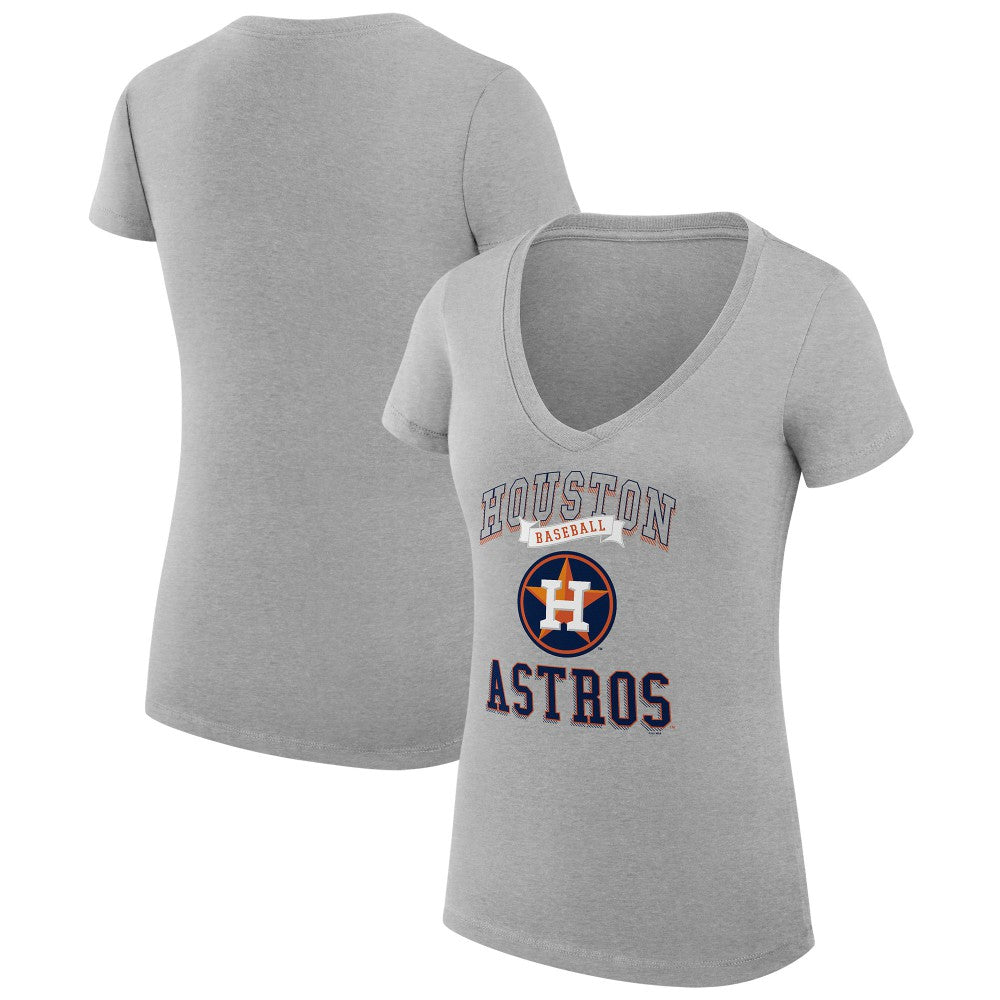Houston Astros G-III 4Her by Carl Banks Women's Super-Slim Fit Lightweight Team Logo Graphic V-Neck T-Shirt - Heather Gray
