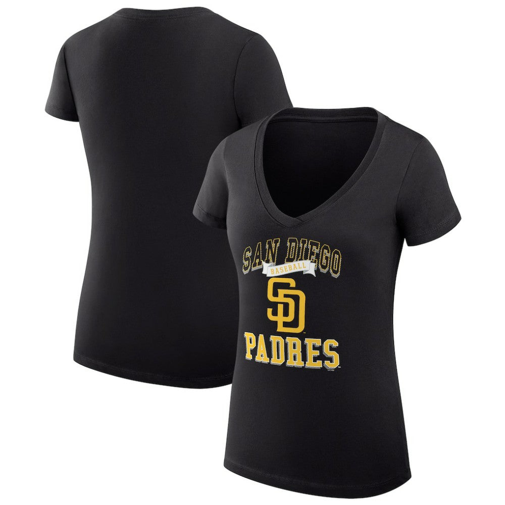 San Diego Padres G-III 4Her by Carl Banks Women's Super-Slim Fit Lightweight Team Logo Graphic V-Neck T-Shirt - Black