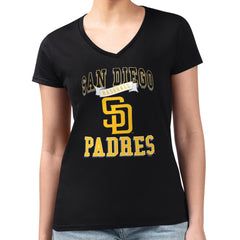 San Diego Padres G-III 4Her by Carl Banks Women's Super-Slim Fit Lightweight Team Logo Graphic V-Neck T-Shirt - Black