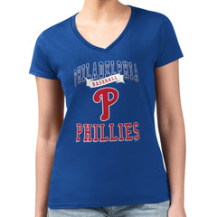 Philadelphia Phillies G-III 4Her by Carl Banks Women's Super-Slim Fit Lightweight Team Logo Graphic V-Neck T-Shirt - Royal