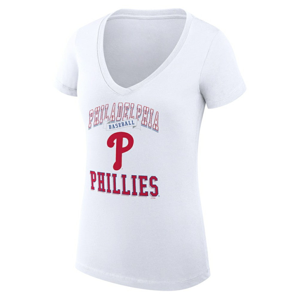 Philadelphia Phillies G-III 4Her by Carl Banks Women's Super-Slim Fit Lightweight Team Logo Graphic V-Neck T-Shirt - White
