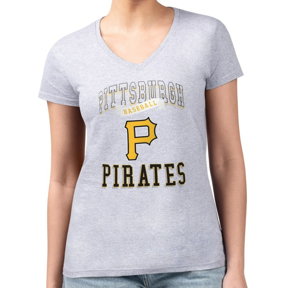 Pittsburgh Pirates G-III 4Her by Carl Banks Women's Super-Slim Fit Lightweight Team Logo Graphic V-Neck T-Shirt - Heather Gray