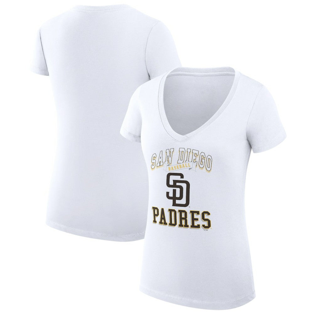 San Diego Padres G-III 4Her by Carl Banks Women's Super-Slim Fit Lightweight Team Logo Graphic V-Neck T-Shirt - White