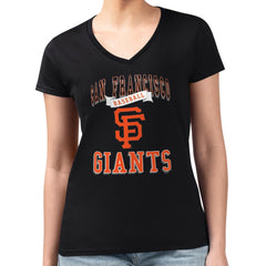 San Francisco Giants G-III 4Her by Carl Banks Women's Super-Slim Fit Lightweight Team Logo Graphic V-Neck T-Shirt - Black