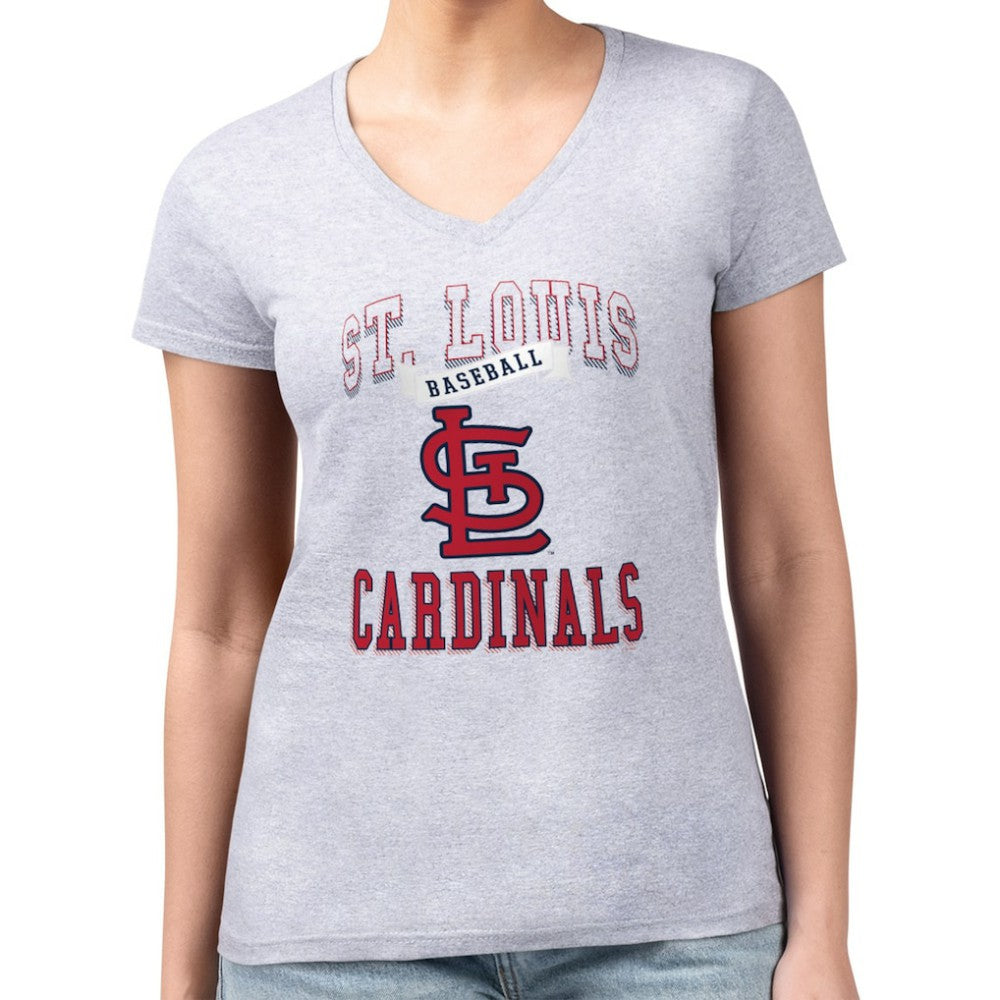 St. Louis Cardinals G-III 4Her by Carl Banks Women's Super-Slim Fit Lightweight Team Logo Graphic V-Neck T-Shirt - Heather Gray