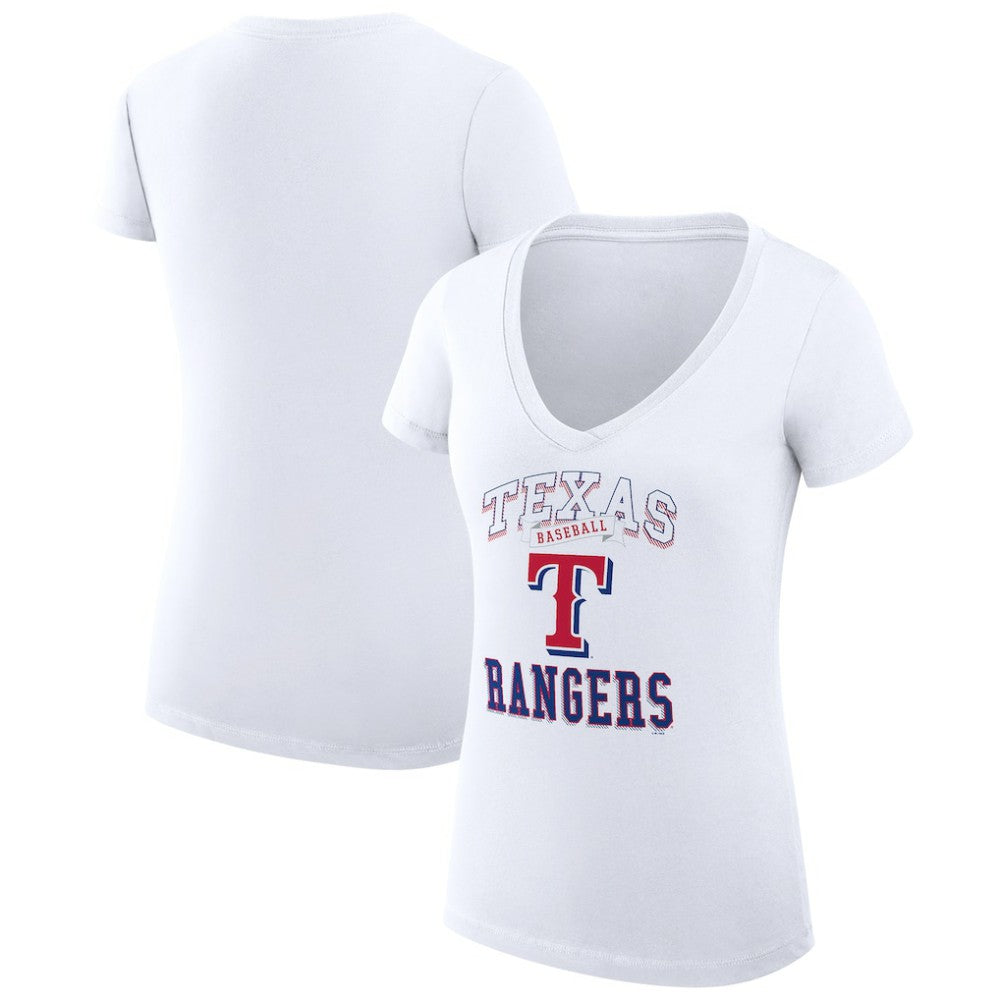 Texas Rangers G-III 4Her by Carl Banks Women's Super-Slim Fit Lightweight Team Logo Graphic V-Neck T-Shirt - White