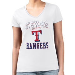 Texas Rangers G-III 4Her by Carl Banks Women's Super-Slim Fit Lightweight Team Logo Graphic V-Neck T-Shirt - White