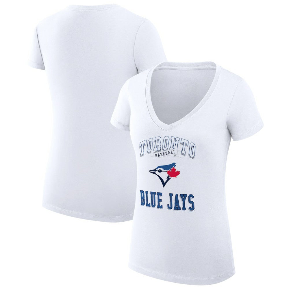 Toronto Blue Jays G-III 4Her by Carl Banks Women's Super-Slim Fit Lightweight Team Logo Graphic V-Neck T-Shirt - White