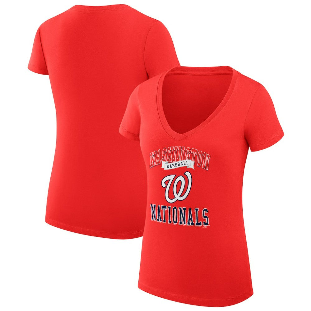 Washington Nationals G-III 4Her by Carl Banks Women's Super-Slim Fit Lightweight Team Logo Graphic V-Neck T-Shirt - Red