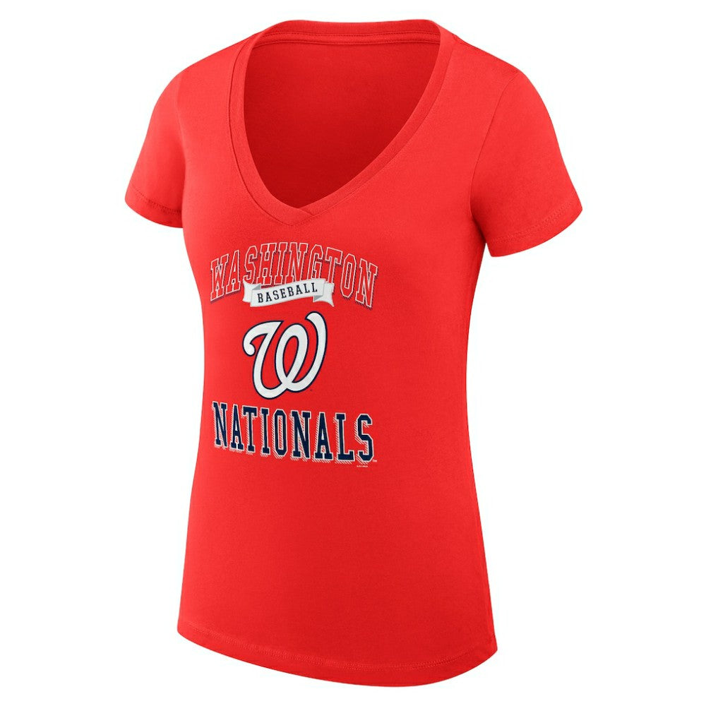 Washington Nationals G-III 4Her by Carl Banks Women's Super-Slim Fit Lightweight Team Logo Graphic V-Neck T-Shirt - Red