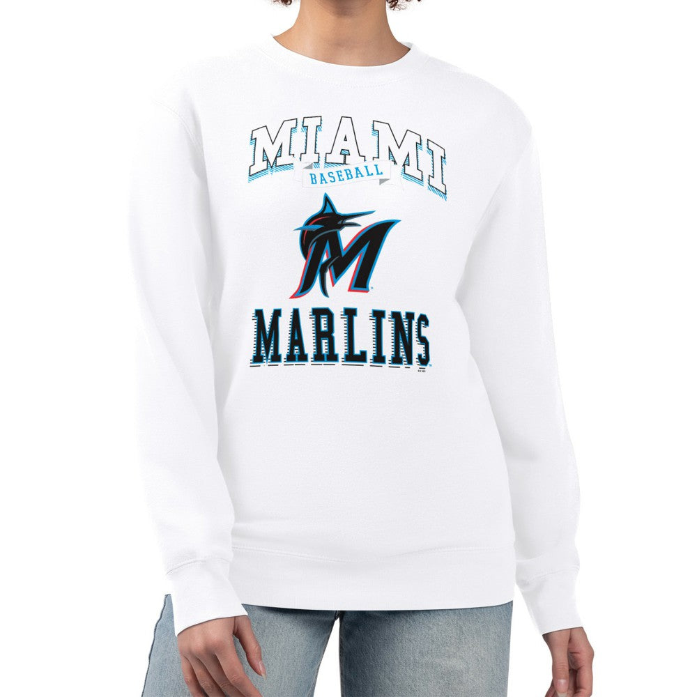 Miami Marlins G-III 4Her by Carl Banks Women's Team Logo Graphic Tri-Blend Fleece Pullover Sweatshirt - White