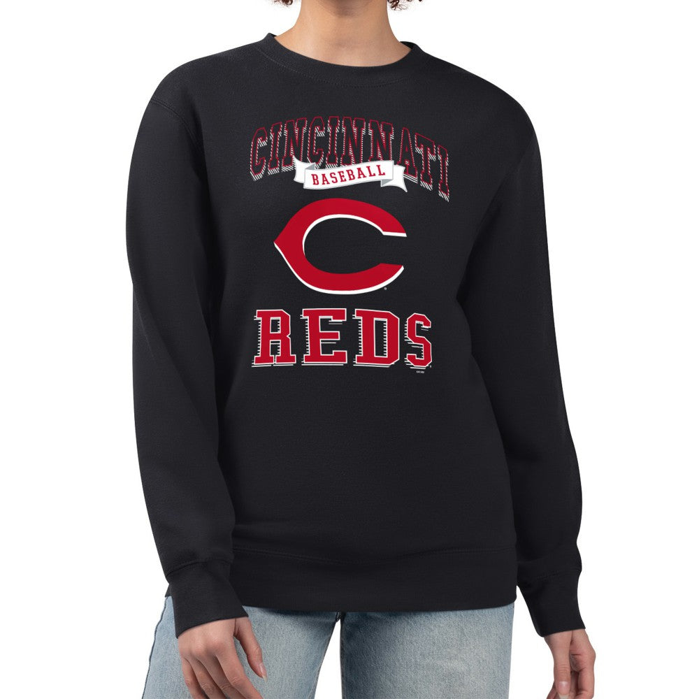 Cincinnati Reds G-III 4Her by Carl Banks Women's Team Logo Graphic Tri-Blend Fleece Pullover Sweatshirt - Black