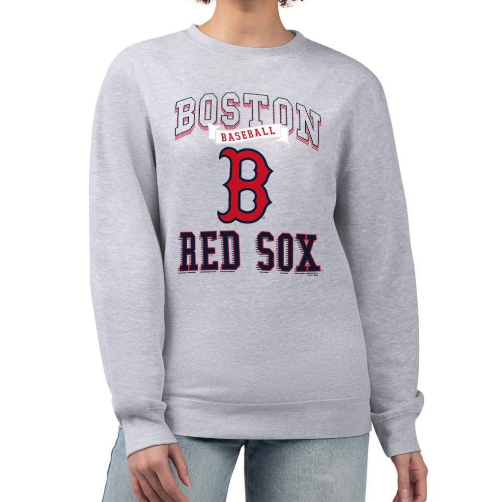 Boston Red Sox G-III 4Her by Carl Banks Women's Team Logo Graphic Tri-Blend Fleece Pullover Sweatshirt - Heather Gray