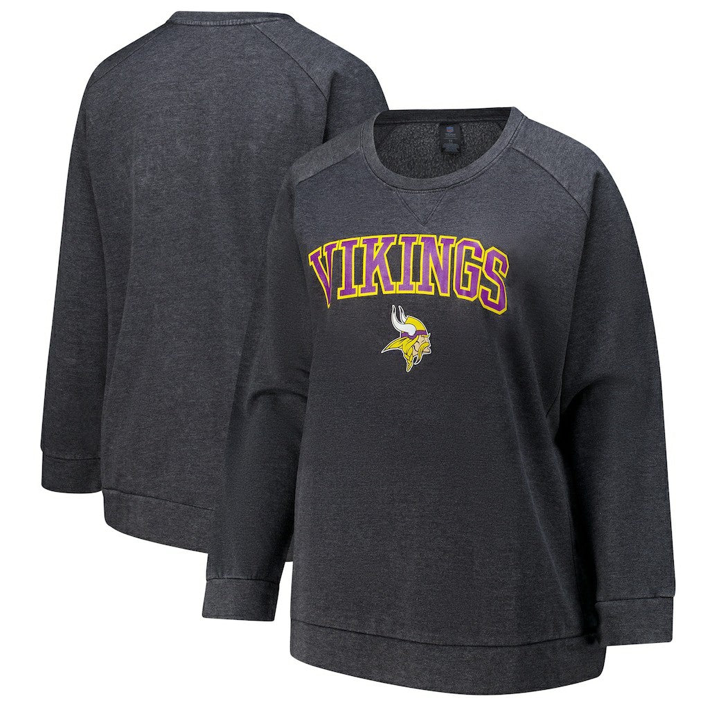 NFL Minnesota Vikings Profile Women's Plus Size Acid Wash Raglan Sweatshirt