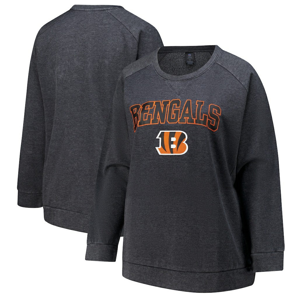 NFL Cincinnati Bengals Profile Women's Plus Size Acid Wash Raglan Sweatshirt